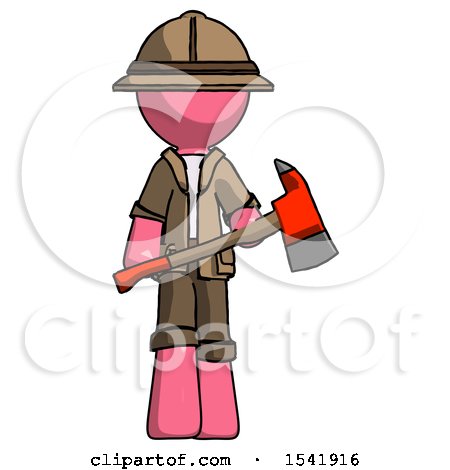Pink Explorer Ranger Man Holding Red Fire Fighter's Ax by Leo Blanchette