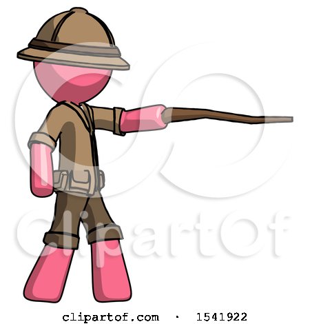 Pink Explorer Ranger Man Pointing with Hiking Stick by Leo Blanchette