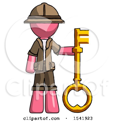 Pink Explorer Ranger Man Holding Key Made of Gold by Leo Blanchette