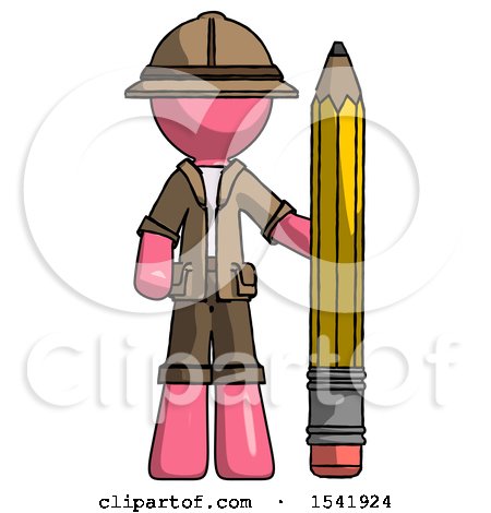 Pink Explorer Ranger Man with Large Pencil Standing Ready to Write by Leo Blanchette