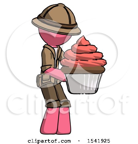 Pink Explorer Ranger Man Holding Large Cupcake Ready to Eat or Serve by Leo Blanchette