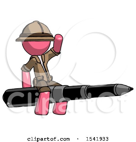 Pink Explorer Ranger Man Riding a Pen like a Giant Rocket by Leo Blanchette