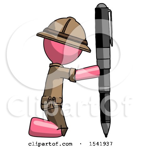 Pink Explorer Ranger Man Posing with Giant Pen in Powerful yet Awkward Manner. by Leo Blanchette