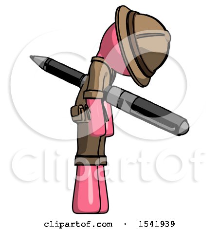 Pink Explorer Ranger Man Impaled Through Chest with Giant Pen by Leo Blanchette