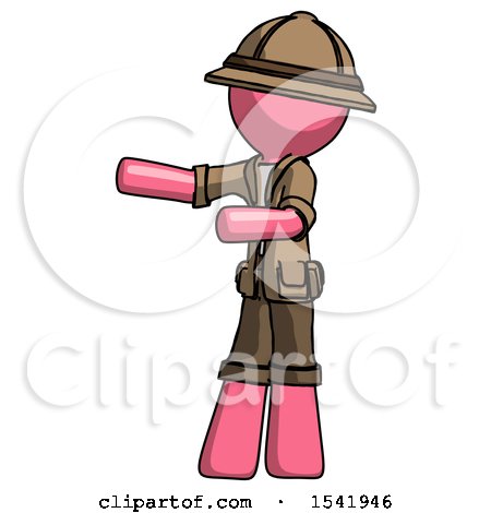 Pink Explorer Ranger Man Presenting Something to His Right by Leo Blanchette