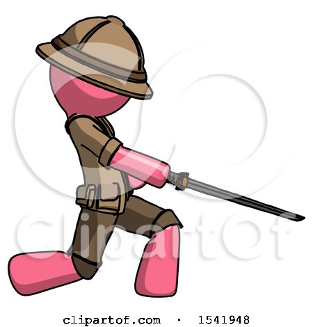 Pink Explorer Ranger Man with Ninja Sword Katana Slicing or Striking Something by Leo Blanchette
