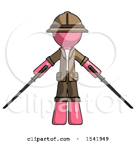 Pink Explorer Ranger Man Posing with Two Ninja Sword Katanas by Leo Blanchette
