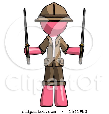 Pink Explorer Ranger Man Posing with Two Ninja Sword Katanas up by Leo Blanchette