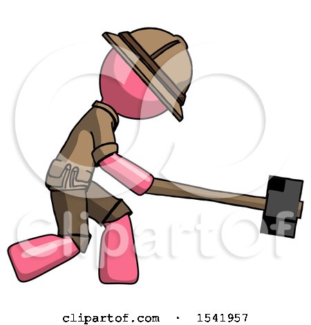Pink Explorer Ranger Man Hitting with Sledgehammer, or Smashing Something by Leo Blanchette