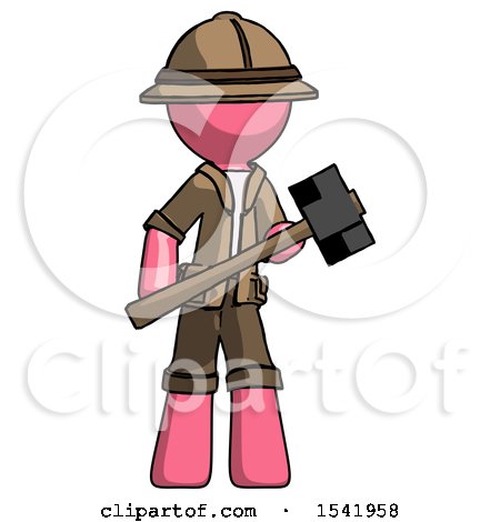 Pink Explorer Ranger Man with Sledgehammer Standing Ready to Work or Defend by Leo Blanchette
