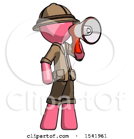 Pink Explorer Ranger Man Shouting into Megaphone Bullhorn Facing Right by Leo Blanchette