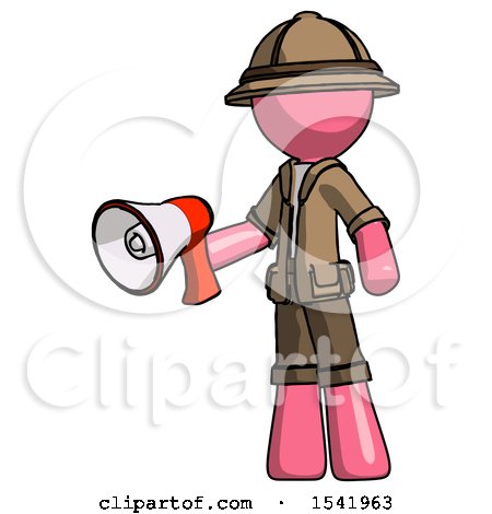 Pink Explorer Ranger Man Holding Megaphone Bullhorn Facing Right by Leo Blanchette