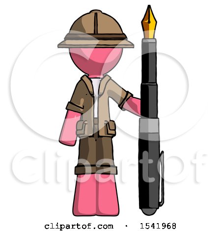 Pink Explorer Ranger Man Holding Giant Calligraphy Pen by Leo Blanchette