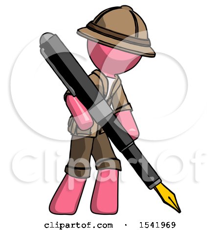 Pink Explorer Ranger Man Drawing or Writing with Large Calligraphy Pen by Leo Blanchette