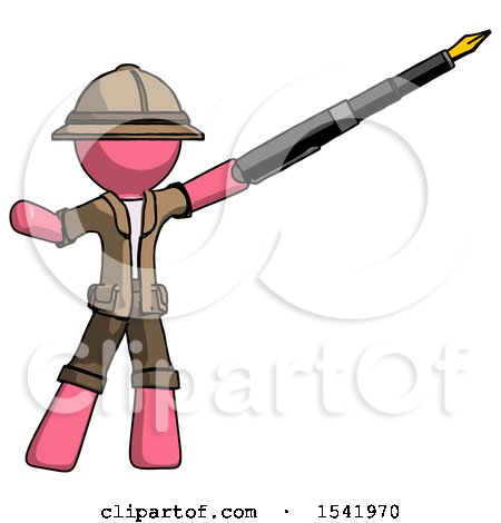 Pink Explorer Ranger Man Pen Is Mightier Than the Sword Calligraphy Pose by Leo Blanchette
