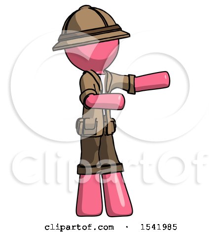 Pink Explorer Ranger Man Presenting Something to His Left by Leo Blanchette