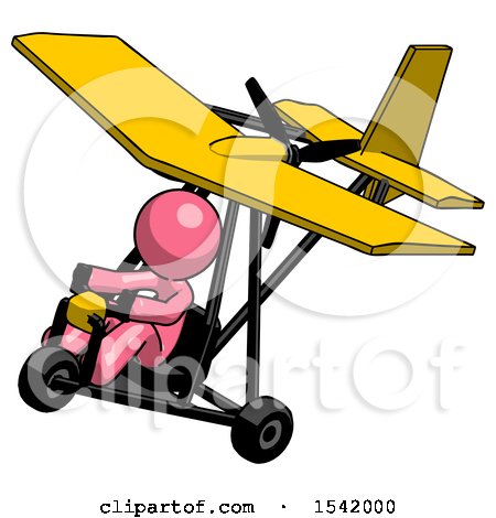 Pink Design Mascot Man in Ultralight Aircraft Top Side View by Leo Blanchette