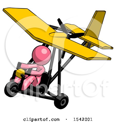 Pink Design Mascot Woman in Ultralight Aircraft Top Side View by Leo Blanchette