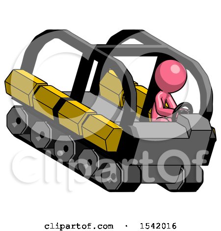 Pink Design Mascot Man Driving Amphibious Tracked Vehicle Top Angle View by Leo Blanchette