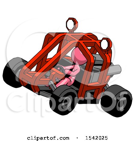 Pink Design Mascot Woman Riding Sports Buggy Side Top Angle View by Leo Blanchette