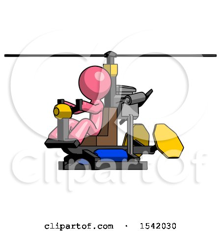 Pink Design Mascot Man Flying in Gyrocopter Front Side Angle View by Leo Blanchette