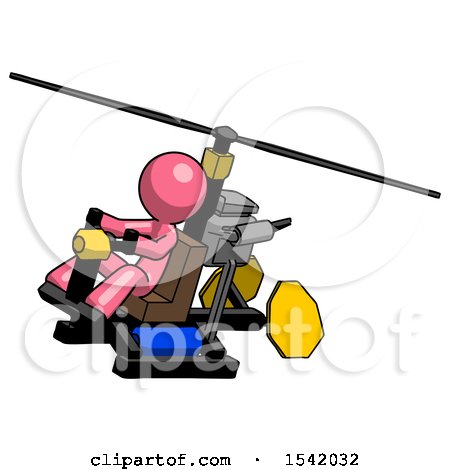 Pink Design Mascot Man Flying in Gyrocopter Front Side Angle Top View by Leo Blanchette