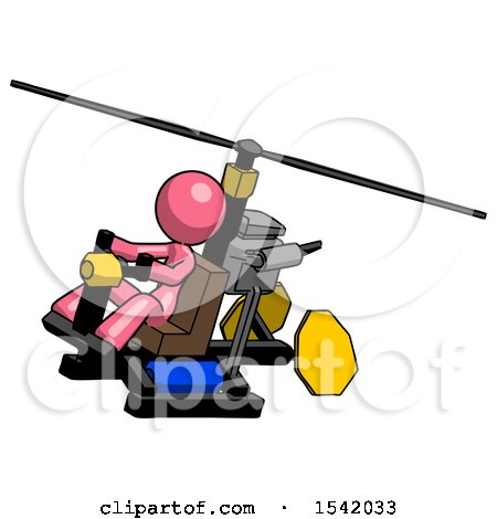 Pink Design Mascot Woman Flying in Gyrocopter Front Side Angle Top View by Leo Blanchette
