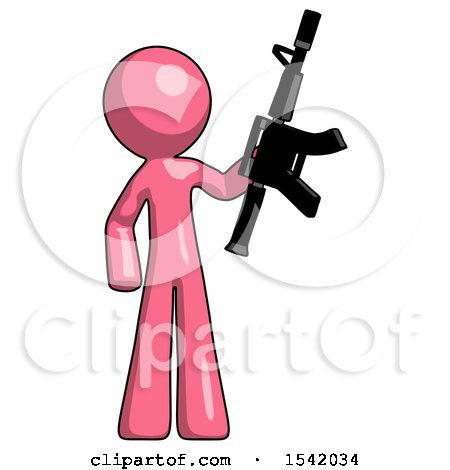 Pink Design Mascot Man Holding Automatic Gun by Leo Blanchette