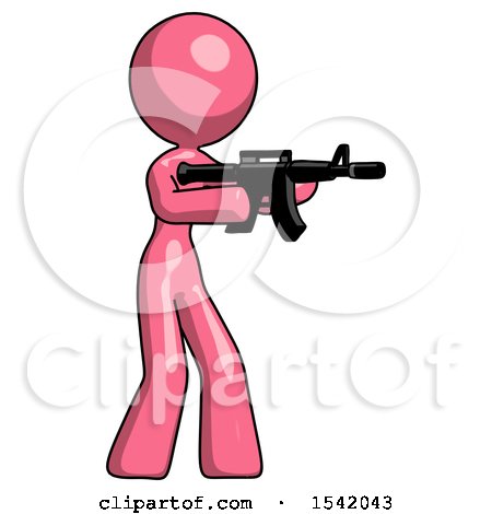 Pink Design Mascot Woman Shooting Automatic Assault Weapon by Leo Blanchette
