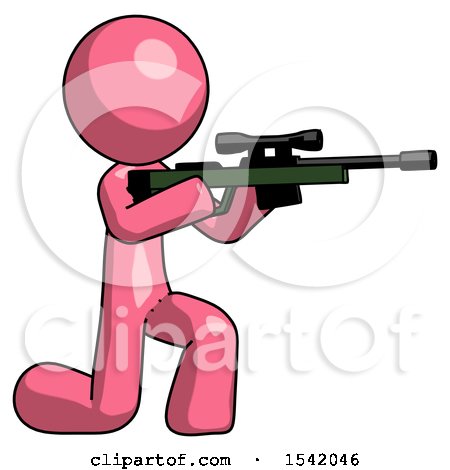Pink Design Mascot Man Kneeling Shooting Sniper Rifle by Leo Blanchette