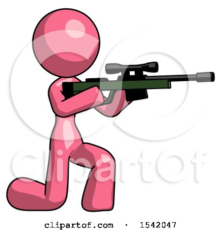 Pink Design Mascot Woman Kneeling Shooting Sniper Rifle by Leo Blanchette