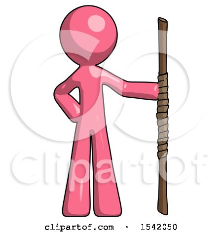 Pink Design Mascot Man Holding Staff or Bo Staff by Leo Blanchette