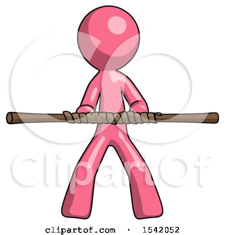 Pink Design Mascot Man Bo Staff Kung Fu Defense Pose by Leo Blanchette