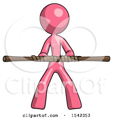 Pink Design Mascot Woman Bo Staff Kung Fu Defense Pose by Leo Blanchette