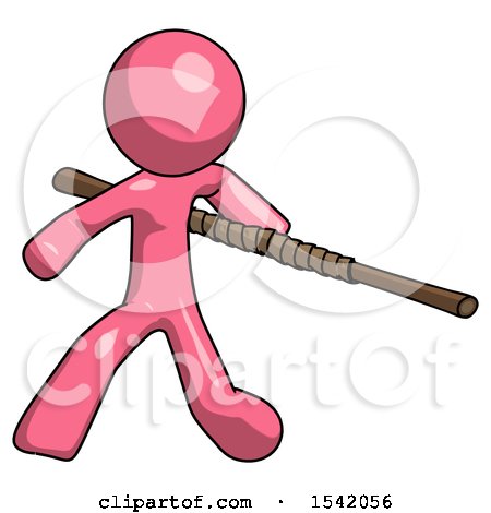 Pink Design Mascot Man Bo Staff Action Hero Kung Fu Pose by Leo Blanchette
