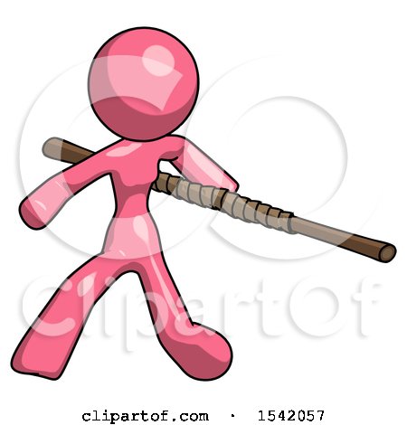 Pink Design Mascot Woman Bo Staff Action Hero Kung Fu Pose by Leo Blanchette