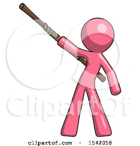 Pink Design Mascot Man Bo Staff Pointing up Pose by Leo Blanchette