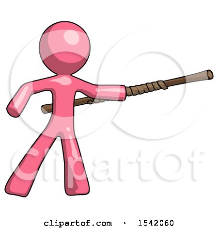 Pink Design Mascot Man Bo Staff Pointing Right Kung Fu Pose by Leo Blanchette