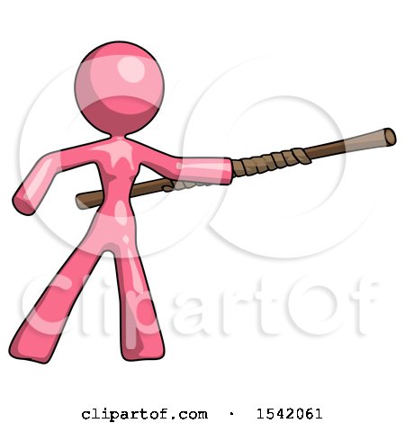 Pink Design Mascot Woman Bo Staff Pointing Right Kung Fu Pose by Leo Blanchette