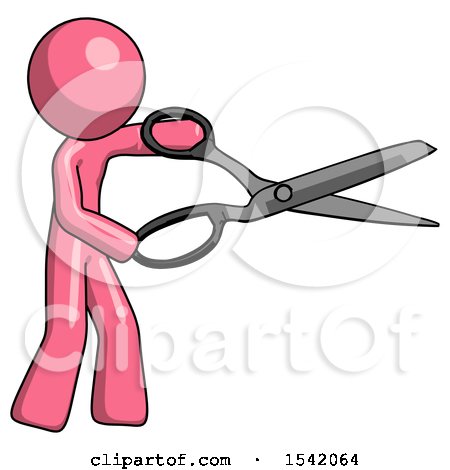 Pink Design Mascot Man Holding Giant Scissors Cutting out Something by Leo Blanchette