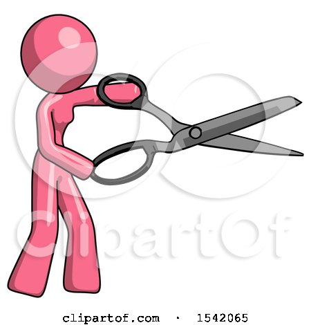 Pink Design Mascot Woman Holding Giant Scissors Cutting out Something by Leo Blanchette
