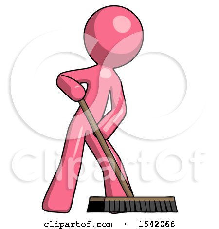 Pink Design Mascot Man Cleaning Services Janitor Sweeping Floor with Push Broom by Leo Blanchette