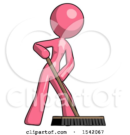 Pink Design Mascot Woman Cleaning Services Janitor Sweeping Floor with Push Broom by Leo Blanchette