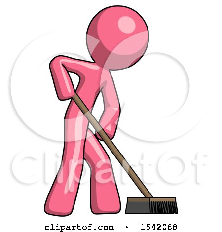 Pink Design Mascot Man Cleaning Services Janitor Sweeping Side View by Leo Blanchette