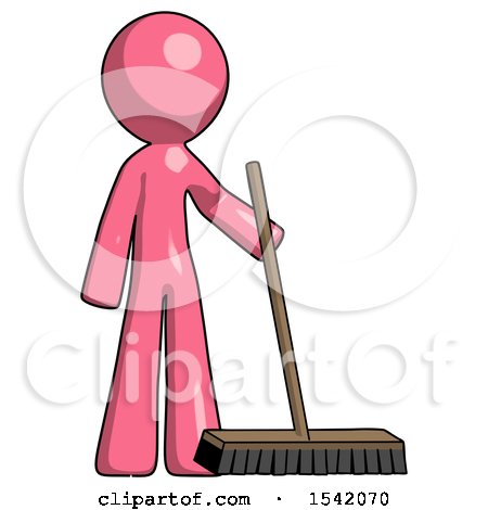 Pink Design Mascot Man Standing with Industrial Broom by Leo Blanchette