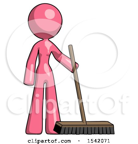 Pink Design Mascot Woman Standing with Industrial Broom by Leo Blanchette