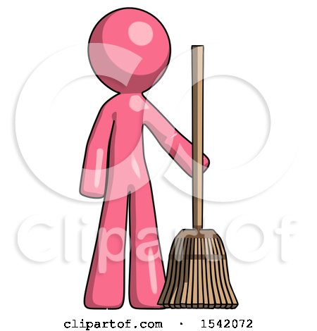 Pink Design Mascot Man Standing with Broom Cleaning Services by Leo Blanchette