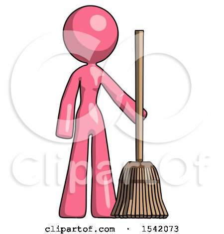 Pink Design Mascot Woman Standing with Broom Cleaning Services by Leo Blanchette