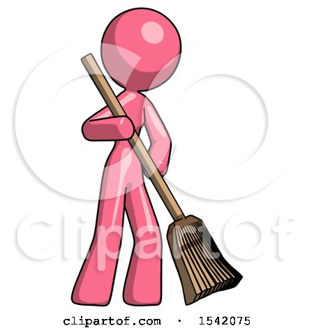Pink Design Mascot Woman Sweeping Area with Broom by Leo Blanchette
