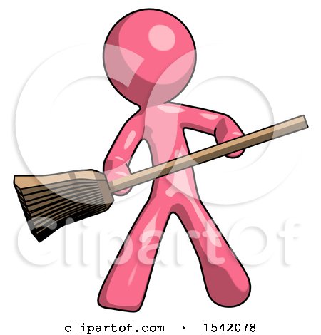 Pink Design Mascot Man Broom Fighter Defense Pose by Leo Blanchette